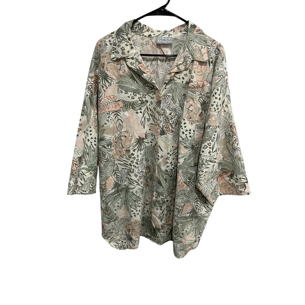 Vintage Original Venezia Sportswear Button Front Shirt Multi Sz 26/28 Tropical